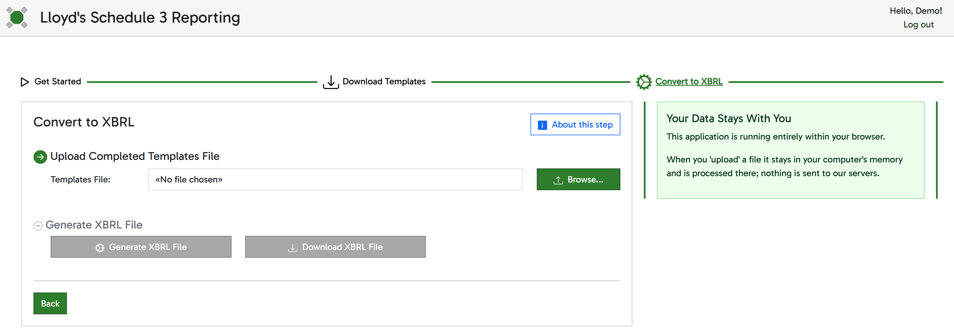 Screenshot of the Convert to XBRL step