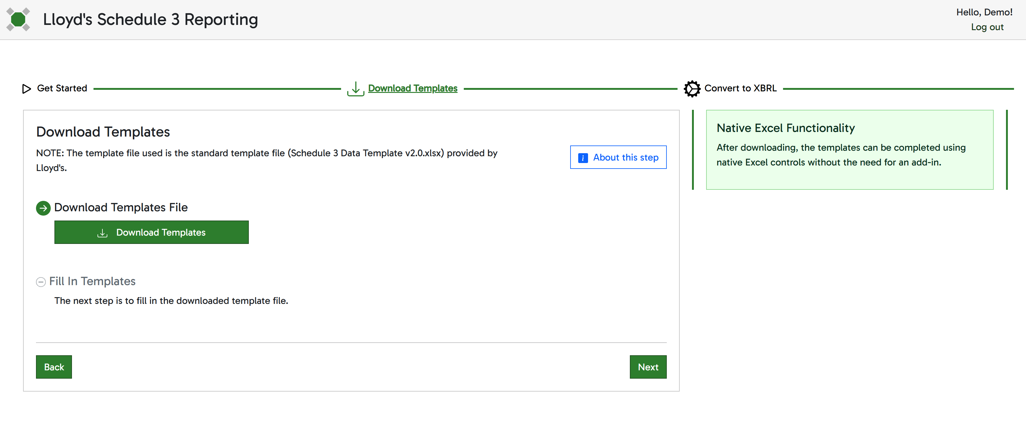 Screenshot of the Download Templates step