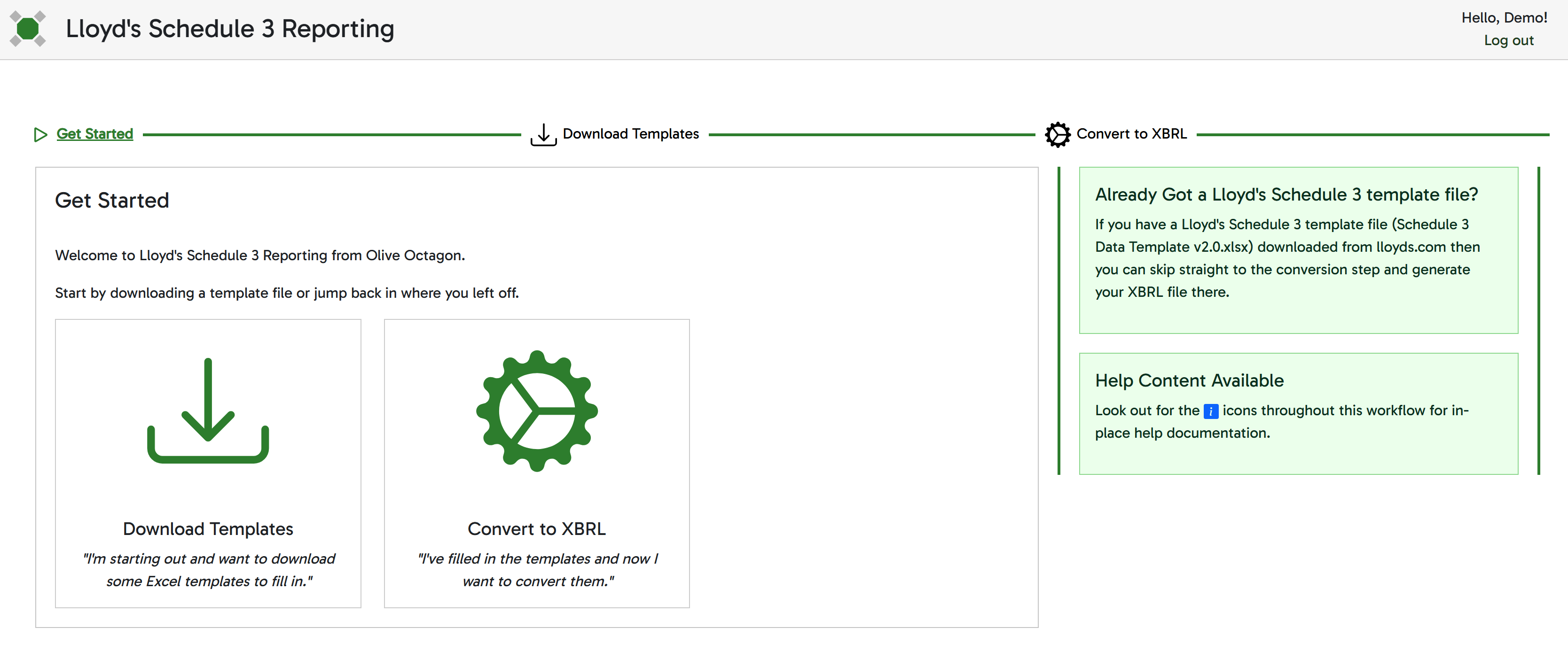 Screenshot of the Get Started page
