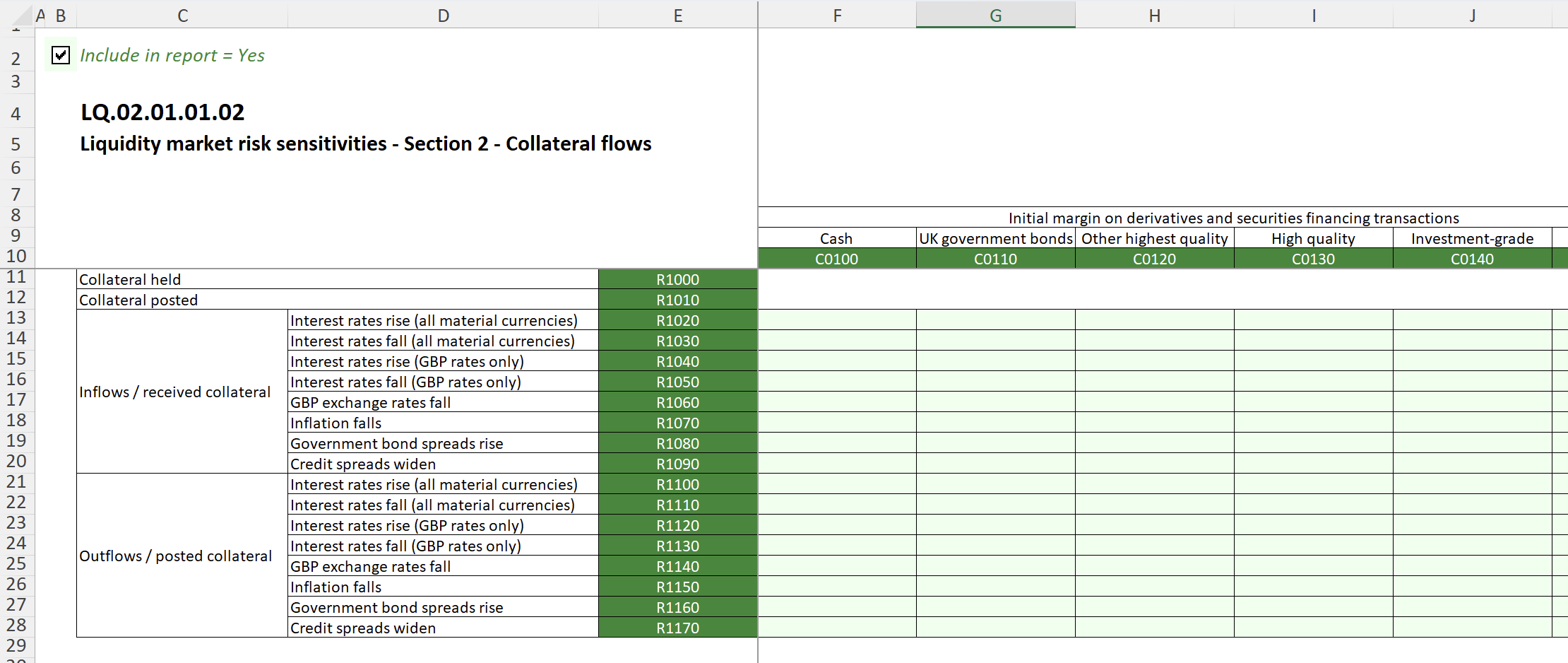 Screenshot of a PRA Liquidity template file open in Excel